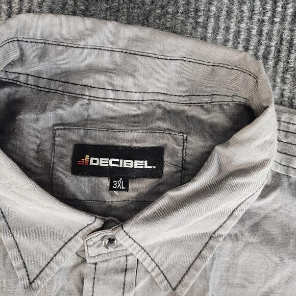 Decibel Shirt Mens 3XL Gray Short Sleeve Button Front Casual Top Western Pockets - Picture 4 of 13